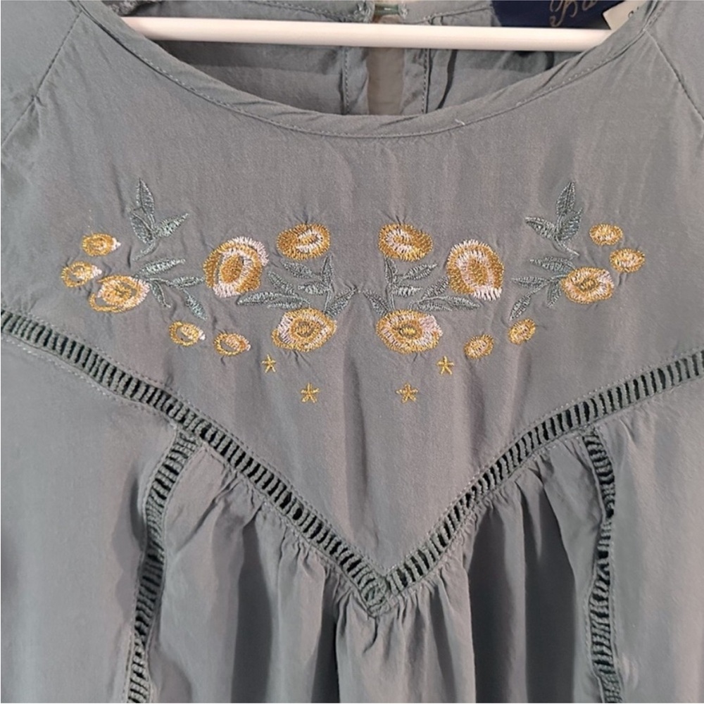 Blue Rain Dusty Blue & Yellow Embroidered Ruffle Mini Dress Size Medium - Picture 5 of 14